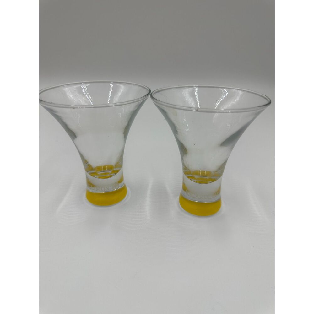 Bacardi Limon Fluted Bar Cocktail Glasses Yellow Base Martini Style Set of Two
